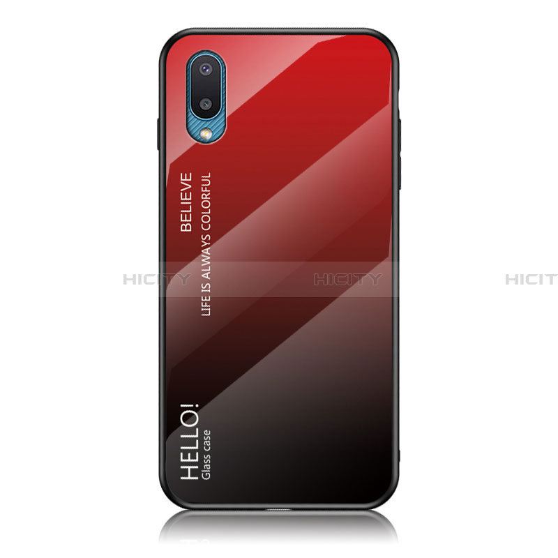 Custodia Silicone Specchio Laterale Sfumato Arcobaleno Cover LS1 per Samsung Galaxy A02 Rosso