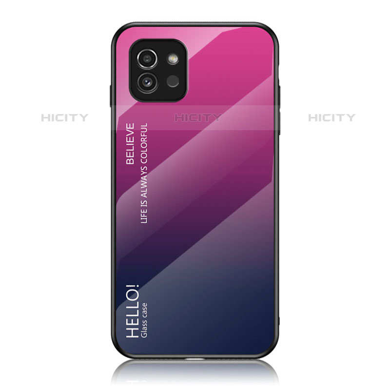 Custodia Silicone Specchio Laterale Sfumato Arcobaleno Cover LS1 per Samsung Galaxy A03 Rosa Caldo