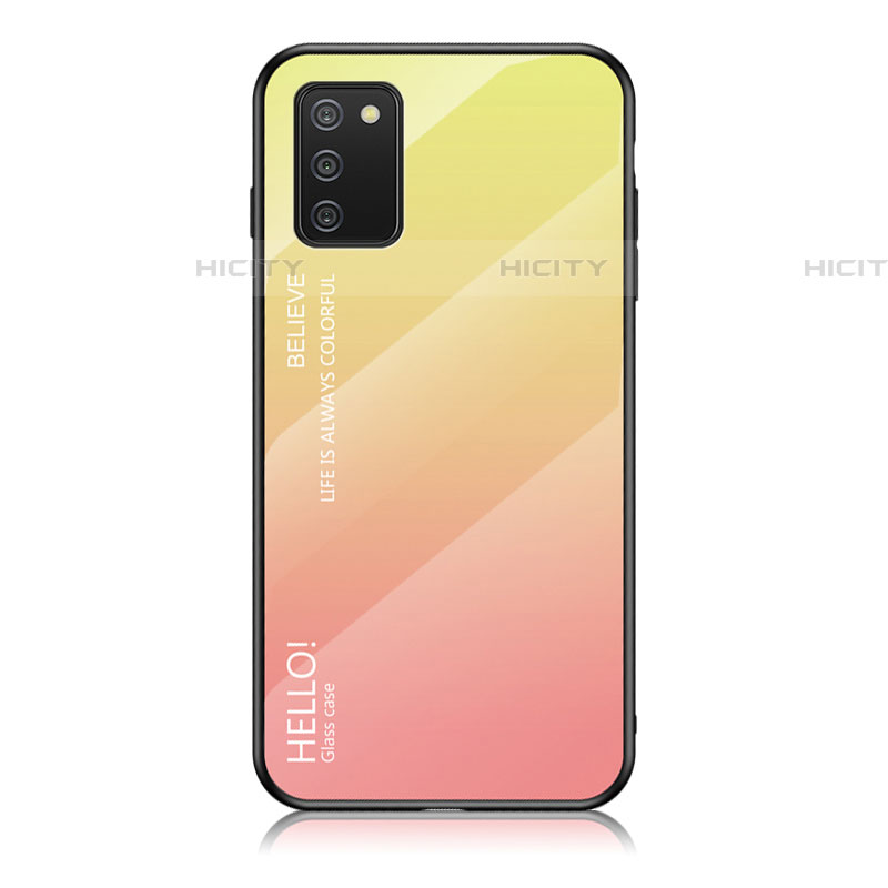 Custodia Silicone Specchio Laterale Sfumato Arcobaleno Cover LS1 per Samsung Galaxy A03s Giallo