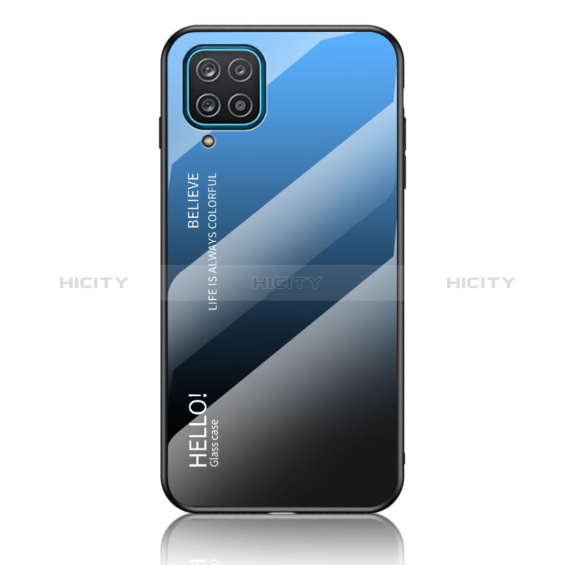 Custodia Silicone Specchio Laterale Sfumato Arcobaleno Cover LS1 per Samsung Galaxy A12 5G Blu