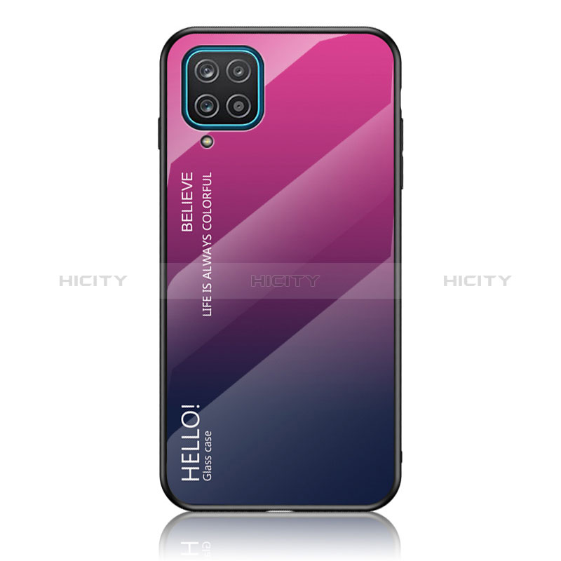 Custodia Silicone Specchio Laterale Sfumato Arcobaleno Cover LS1 per Samsung Galaxy A12 5G Rosa Caldo