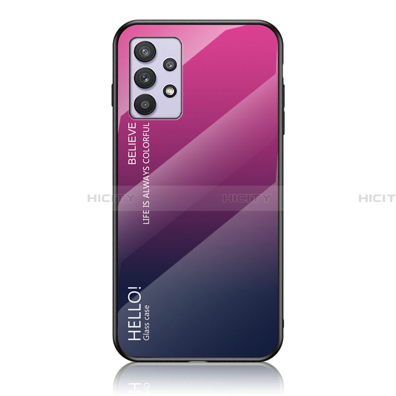 Custodia Silicone Specchio Laterale Sfumato Arcobaleno Cover LS1 per Samsung Galaxy A32 5G Rosa Caldo