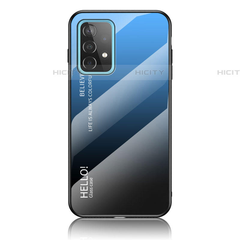 Custodia Silicone Specchio Laterale Sfumato Arcobaleno Cover LS1 per Samsung Galaxy A52 4G Blu