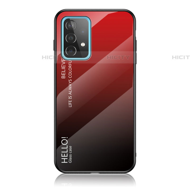 Custodia Silicone Specchio Laterale Sfumato Arcobaleno Cover LS1 per Samsung Galaxy A52 4G Rosso