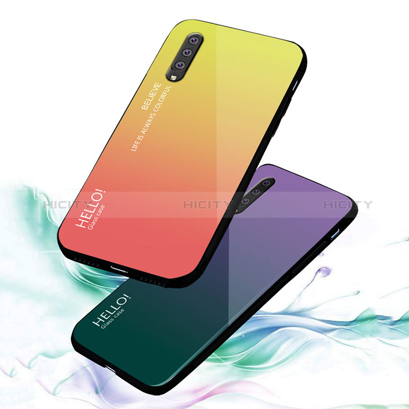 Custodia Silicone Specchio Laterale Sfumato Arcobaleno Cover LS1 per Samsung Galaxy A70