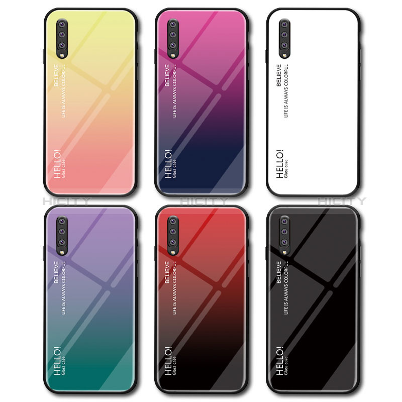 Custodia Silicone Specchio Laterale Sfumato Arcobaleno Cover LS1 per Samsung Galaxy A70