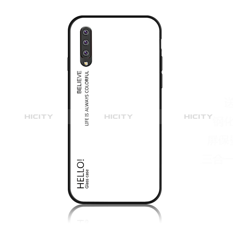 Custodia Silicone Specchio Laterale Sfumato Arcobaleno Cover LS1 per Samsung Galaxy A70S Bianco