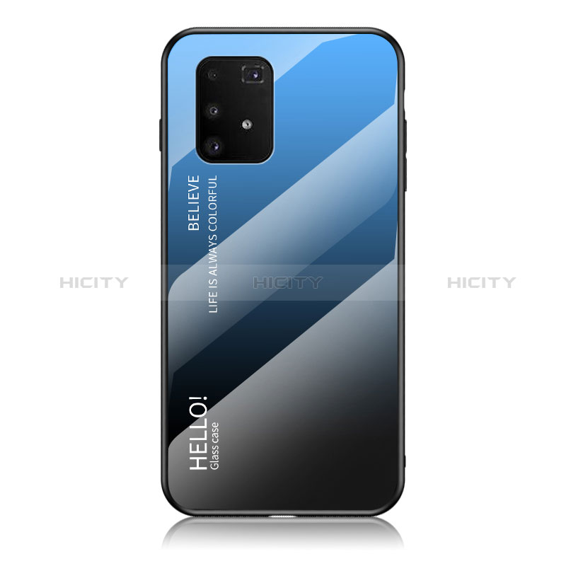 Custodia Silicone Specchio Laterale Sfumato Arcobaleno Cover LS1 per Samsung Galaxy A91 Blu