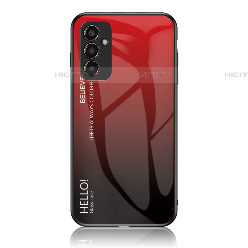 Custodia Silicone Specchio Laterale Sfumato Arcobaleno Cover LS1 per Samsung Galaxy F13 4G Rosso