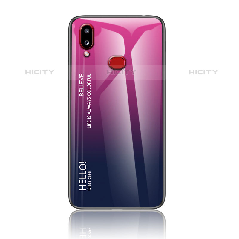 Custodia Silicone Specchio Laterale Sfumato Arcobaleno Cover LS1 per Samsung Galaxy M01s Rosa Caldo