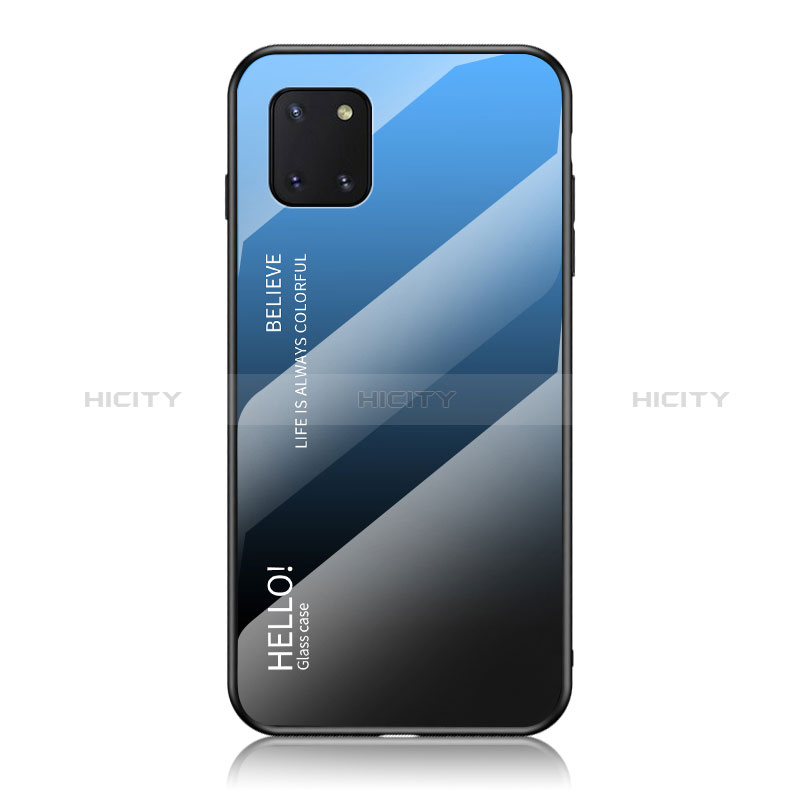 Custodia Silicone Specchio Laterale Sfumato Arcobaleno Cover LS1 per Samsung Galaxy Note 10 Lite Blu
