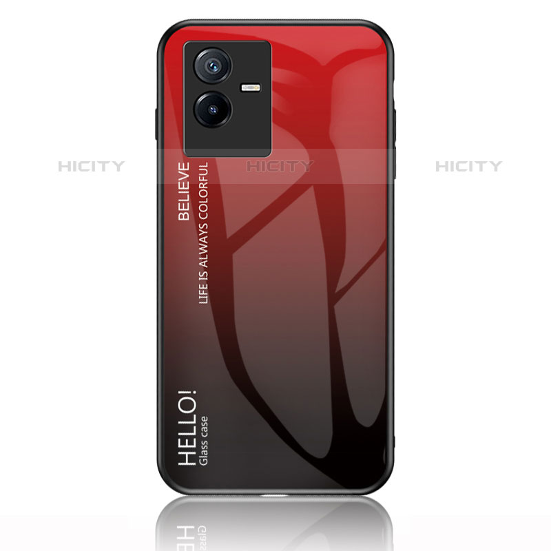Custodia Silicone Specchio Laterale Sfumato Arcobaleno Cover LS1 per Vivo iQOO Z6x Rosso