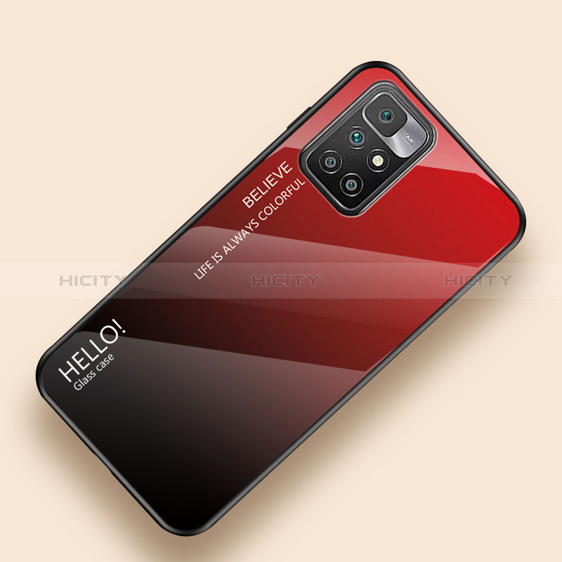 Custodia Silicone Specchio Laterale Sfumato Arcobaleno Cover LS1 per Xiaomi Redmi 10 (2022) Rosso