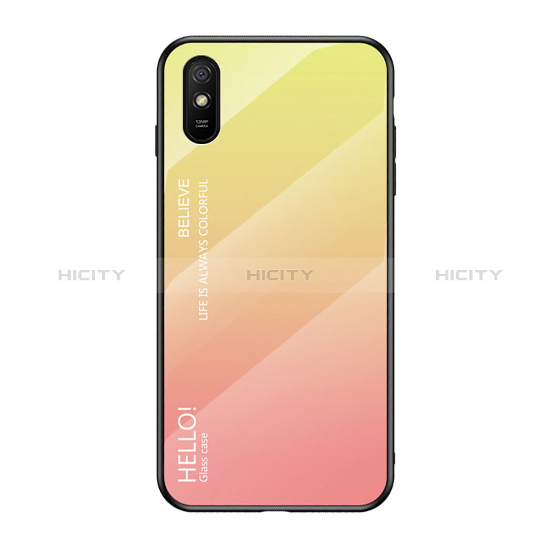 Custodia Silicone Specchio Laterale Sfumato Arcobaleno Cover LS1 per Xiaomi Redmi 9AT Giallo