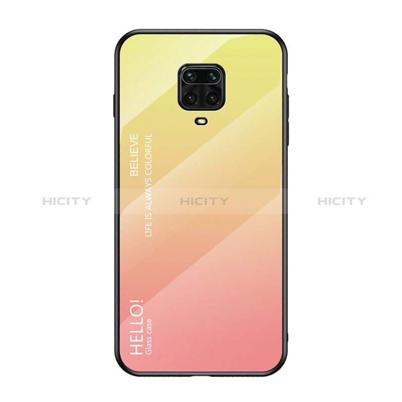 Custodia Silicone Specchio Laterale Sfumato Arcobaleno Cover LS1 per Xiaomi Redmi Note 9 Pro Max Giallo