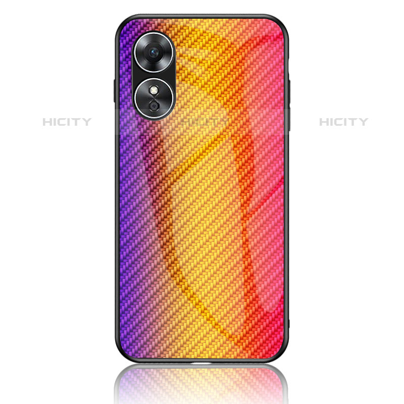 Custodia Silicone Specchio Laterale Sfumato Arcobaleno Cover LS2 per Oppo A17 Arancione