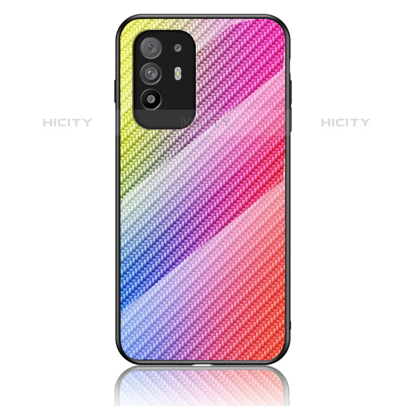 Custodia Silicone Specchio Laterale Sfumato Arcobaleno Cover LS2 per Oppo F19 Pro+ Plus 5G Rosa