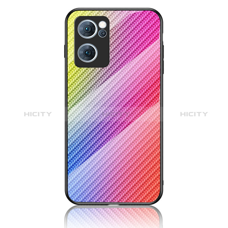 Custodia Silicone Specchio Laterale Sfumato Arcobaleno Cover LS2 per Oppo Find X5 Lite 5G