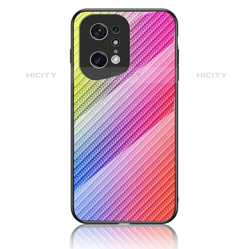 Custodia Silicone Specchio Laterale Sfumato Arcobaleno Cover LS2 per Oppo Find X5 Pro 5G Rosa