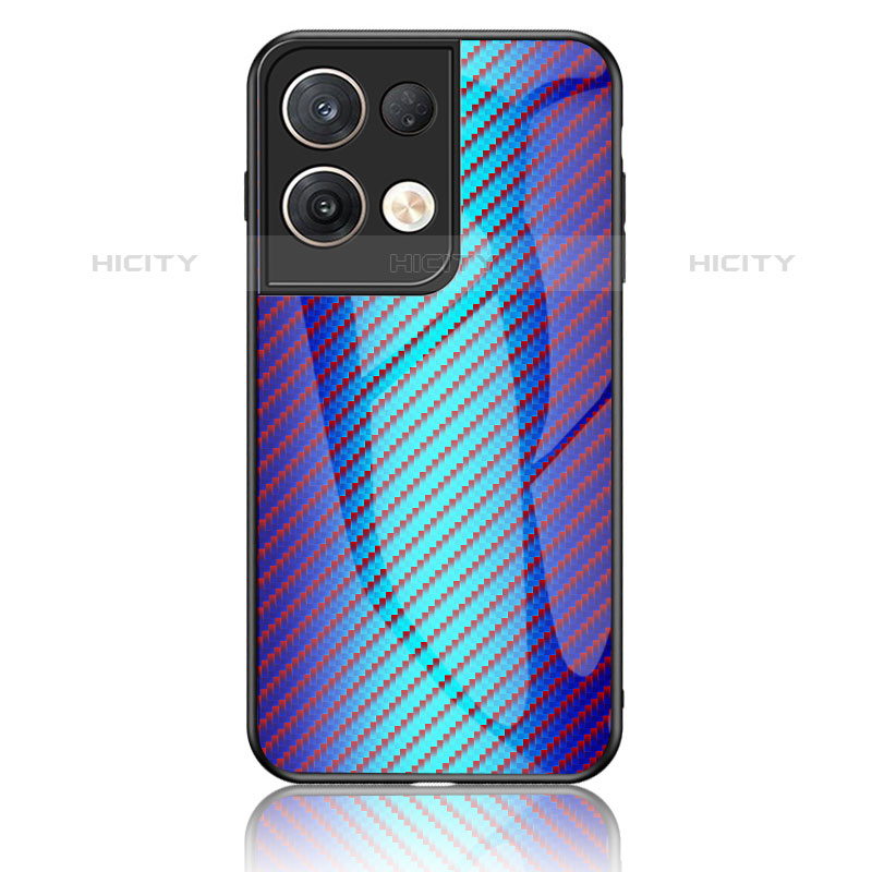 Custodia Silicone Specchio Laterale Sfumato Arcobaleno Cover LS2 per Oppo Reno8 Pro 5G Blu