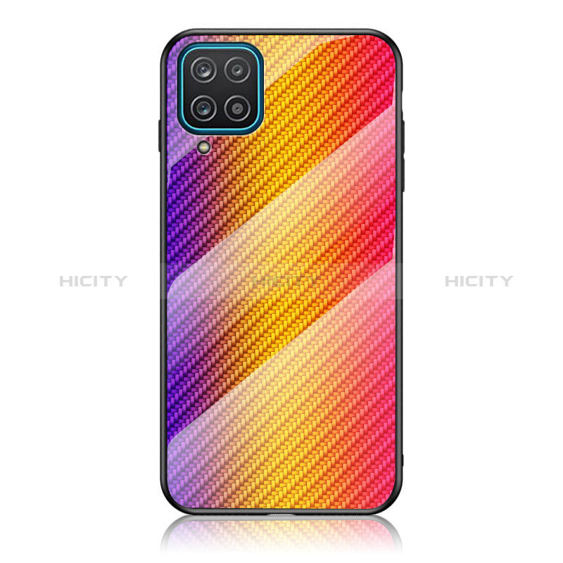 Custodia Silicone Specchio Laterale Sfumato Arcobaleno Cover LS2 per Samsung Galaxy A12 Arancione