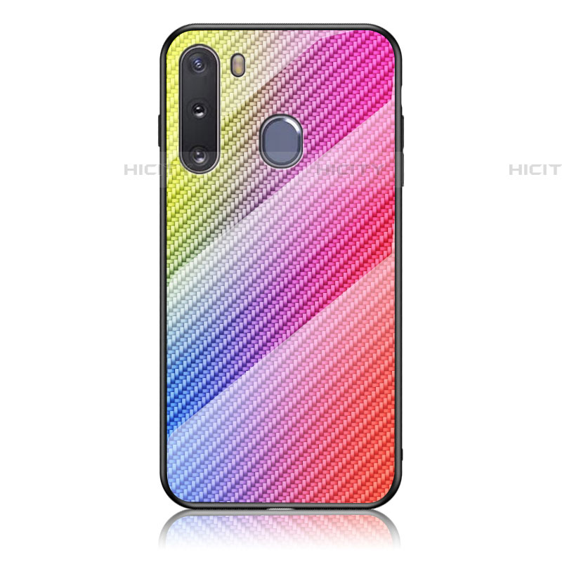 Custodia Silicone Specchio Laterale Sfumato Arcobaleno Cover LS2 per Samsung Galaxy A21 European