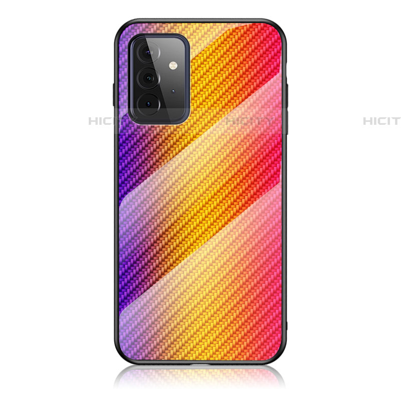 Custodia Silicone Specchio Laterale Sfumato Arcobaleno Cover LS2 per Samsung Galaxy A72 4G Arancione