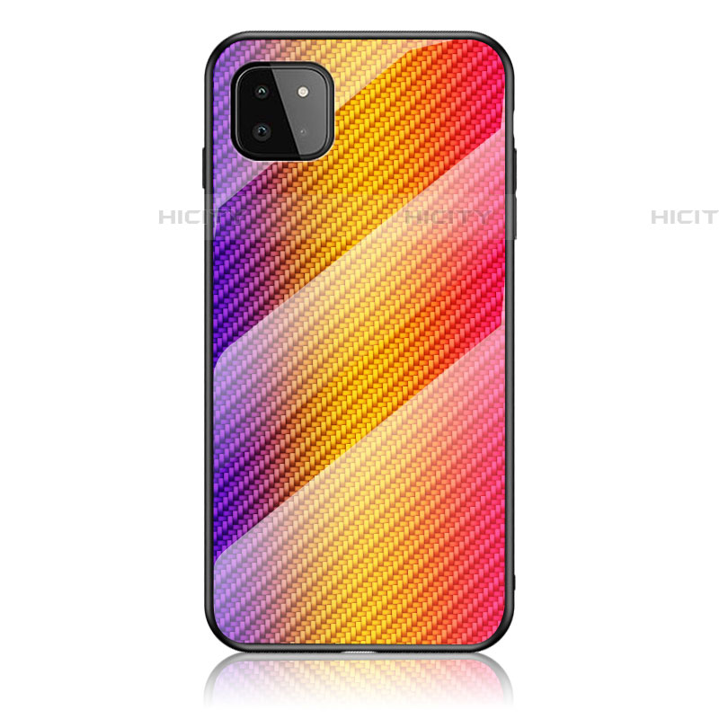 Custodia Silicone Specchio Laterale Sfumato Arcobaleno Cover LS2 per Samsung Galaxy F42 5G Arancione