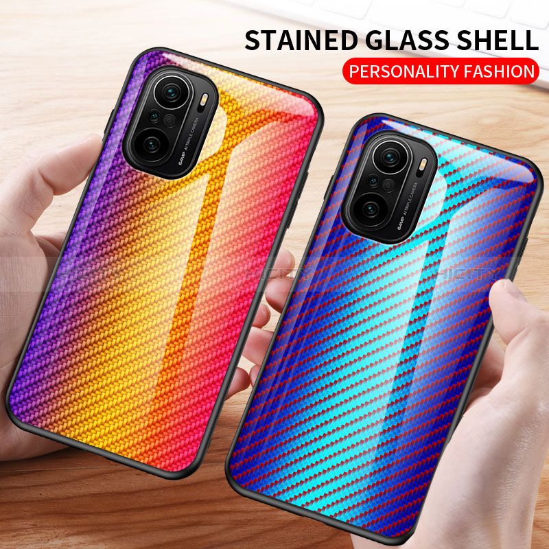 Custodia Silicone Specchio Laterale Sfumato Arcobaleno Cover LS2 per Xiaomi Redmi K40 Pro+ Plus 5G