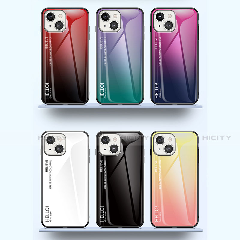 Custodia Silicone Specchio Laterale Sfumato Arcobaleno Cover M01 per Apple iPhone 14 Plus