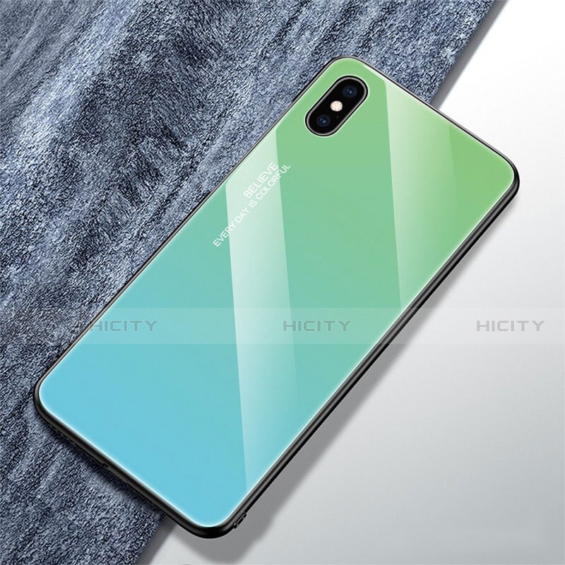 Custodia Silicone Specchio Laterale Sfumato Arcobaleno Cover M01 per Apple iPhone X Verde