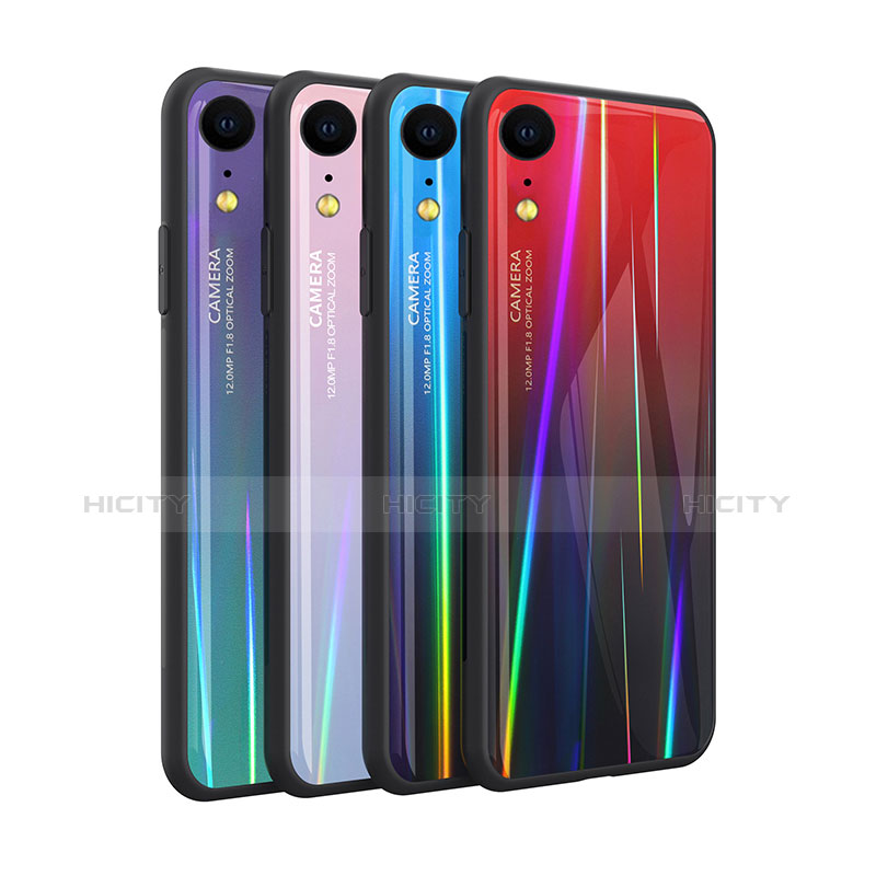 Custodia Silicone Specchio Laterale Sfumato Arcobaleno Cover M01 per Apple iPhone XR