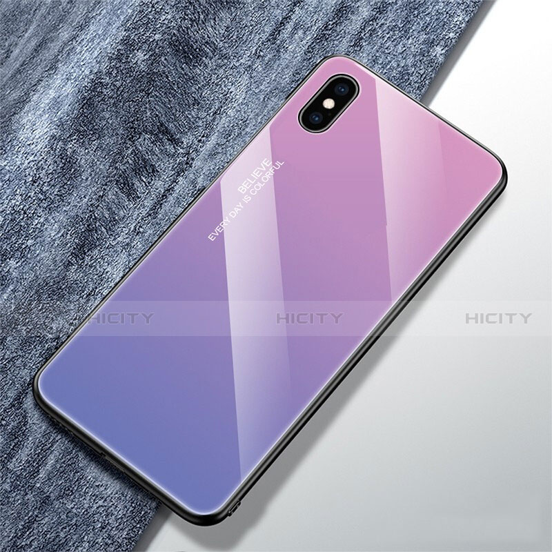 Custodia Silicone Specchio Laterale Sfumato Arcobaleno Cover M01 per Apple iPhone Xs Max Viola