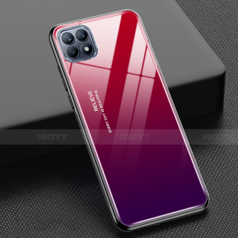 Custodia Silicone Specchio Laterale Sfumato Arcobaleno Cover M01 per Oppo Reno4 SE 5G Rosso