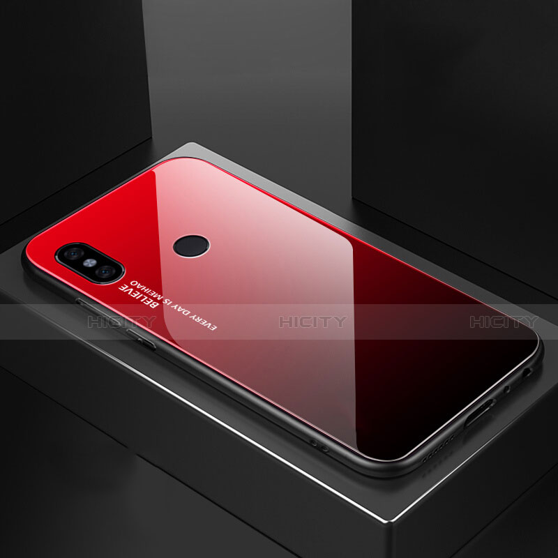 Custodia Silicone Specchio Laterale Sfumato Arcobaleno Cover M01 per Xiaomi Mi A2 Rosso