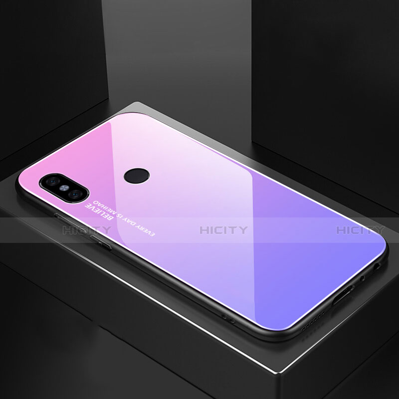 Custodia Silicone Specchio Laterale Sfumato Arcobaleno Cover M01 per Xiaomi Mi A2 Viola