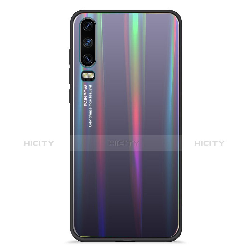 Custodia Silicone Specchio Laterale Sfumato Arcobaleno Cover M02 per Huawei P30