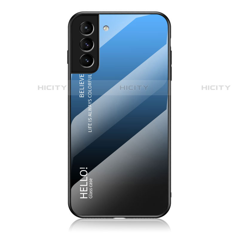 Custodia Silicone Specchio Laterale Sfumato Arcobaleno Cover M02 per Samsung Galaxy S21 FE 5G Blu