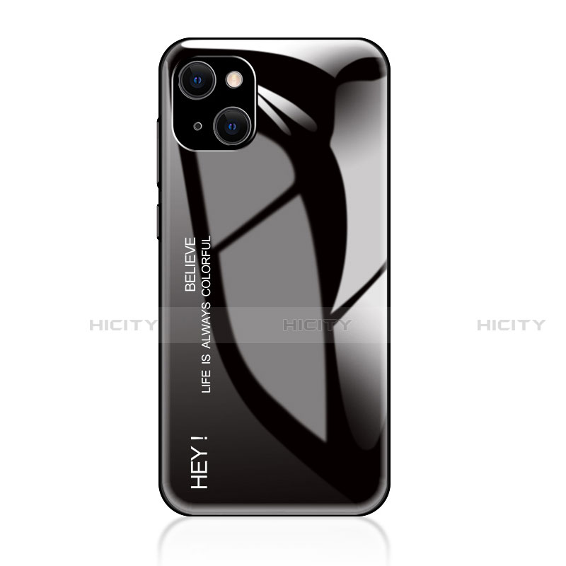 Custodia Silicone Specchio Laterale Sfumato Arcobaleno Cover per Apple iPhone 15 Nero