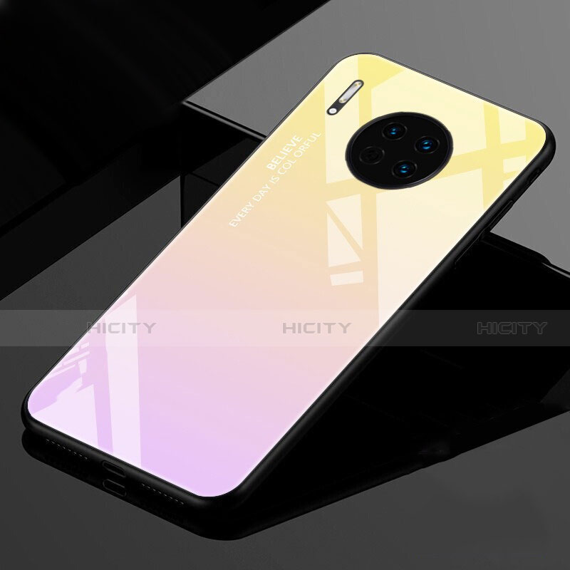 Custodia Silicone Specchio Laterale Sfumato Arcobaleno Cover per Huawei Mate 30 5G Oro