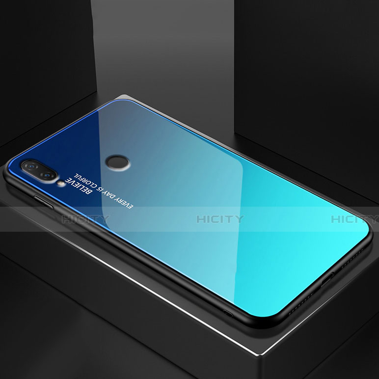 Custodia Silicone Specchio Laterale Sfumato Arcobaleno Cover per Huawei Nova 3e Cielo Blu