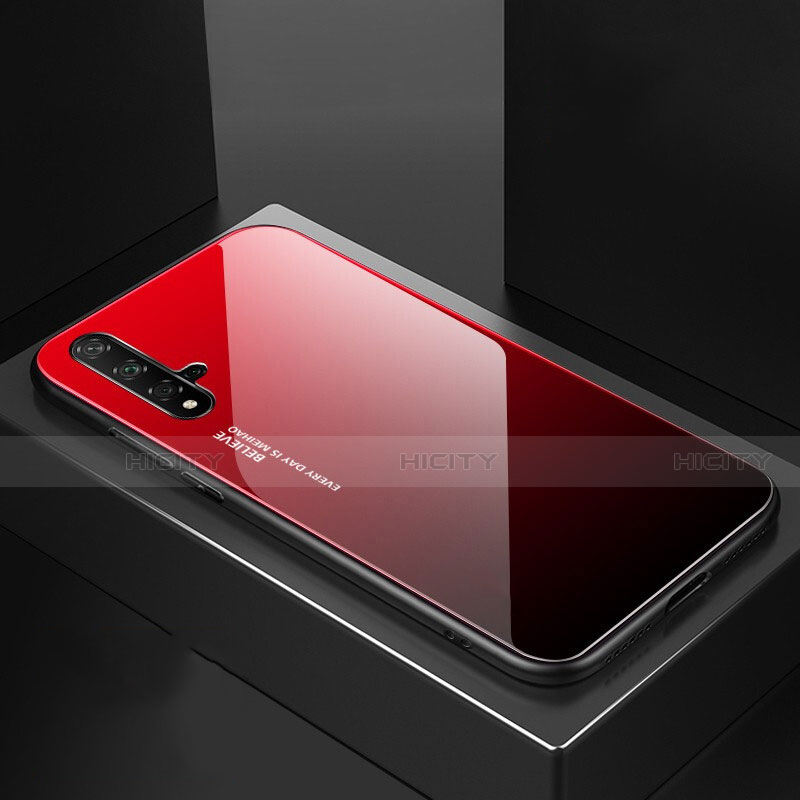 Custodia Silicone Specchio Laterale Sfumato Arcobaleno Cover per Huawei Nova 5 Rosso