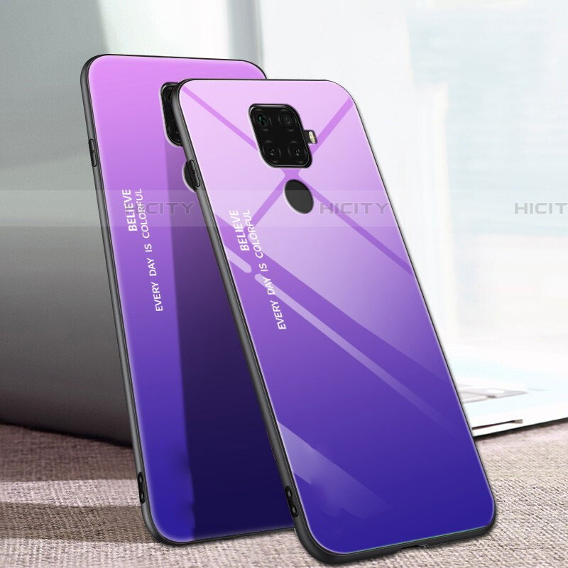 Custodia Silicone Specchio Laterale Sfumato Arcobaleno Cover per Huawei Nova 5z Viola