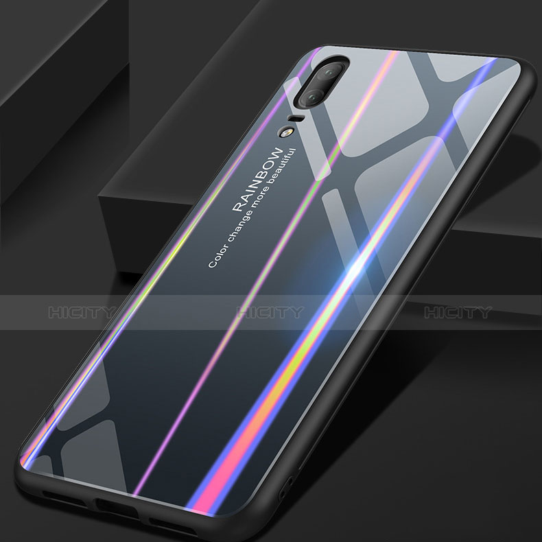 Custodia Silicone Specchio Laterale Sfumato Arcobaleno Cover per Huawei P20 Grigio