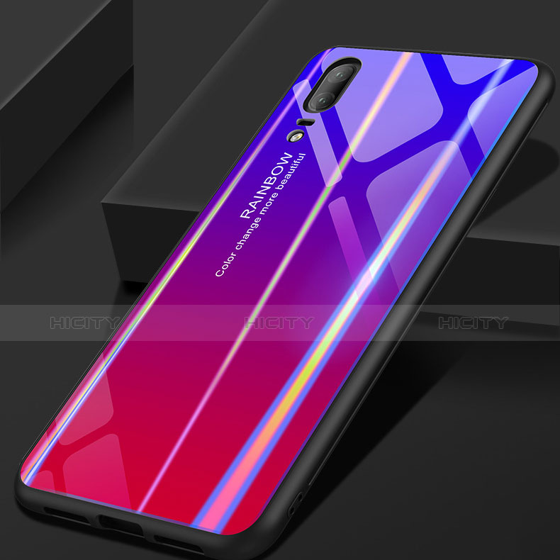 Custodia Silicone Specchio Laterale Sfumato Arcobaleno Cover per Huawei P20 Viola