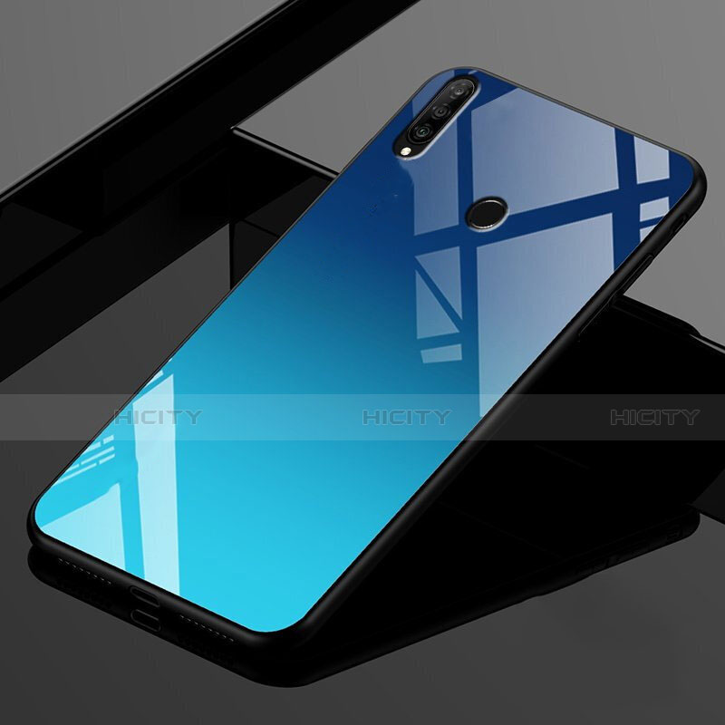 Custodia Silicone Specchio Laterale Sfumato Arcobaleno Cover per Huawei P30 Lite XL Blu