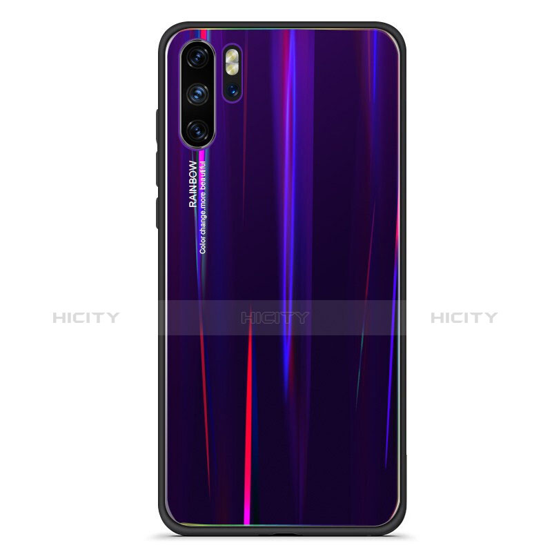 Custodia Silicone Specchio Laterale Sfumato Arcobaleno Cover per Huawei P30 Pro New Edition Viola