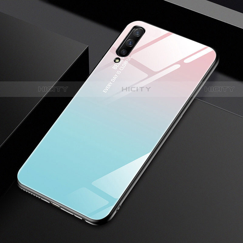 Custodia Silicone Specchio Laterale Sfumato Arcobaleno Cover per Huawei Y9s Ciano