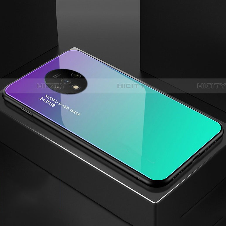 Custodia Silicone Specchio Laterale Sfumato Arcobaleno Cover per OnePlus 7T Verde