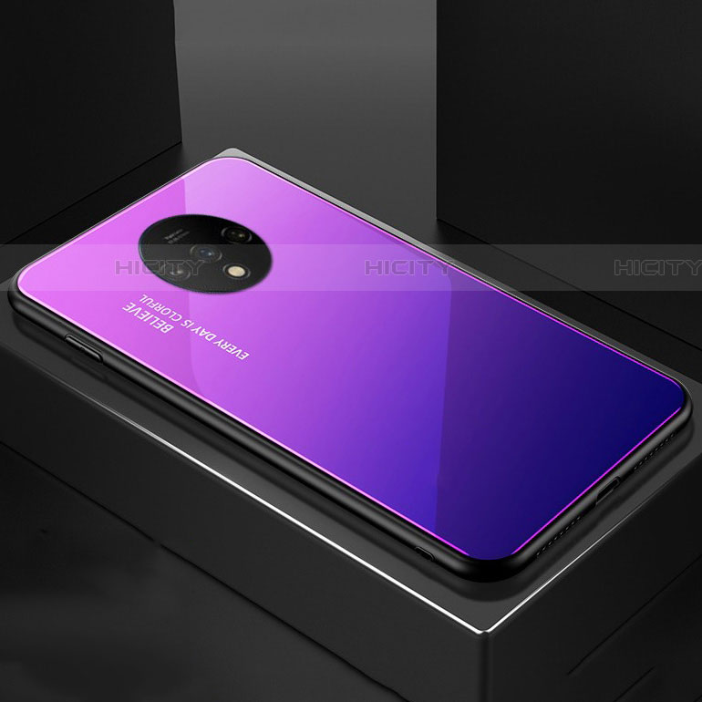 Custodia Silicone Specchio Laterale Sfumato Arcobaleno Cover per OnePlus 7T Viola